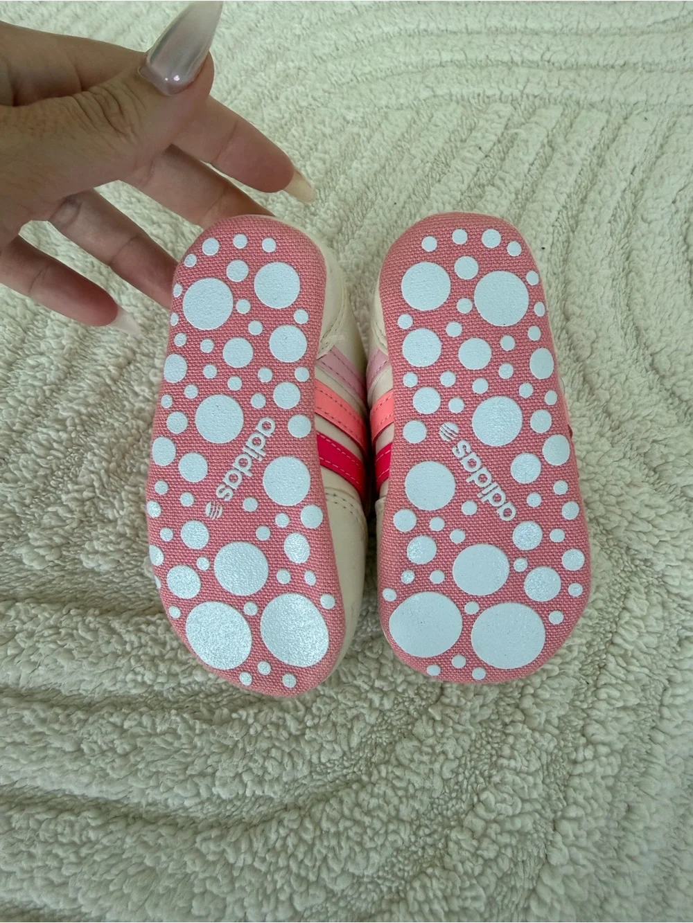 ADIDAS White Sneakers with Pink & Light Pink Stripes- BABY- size 3/6 M